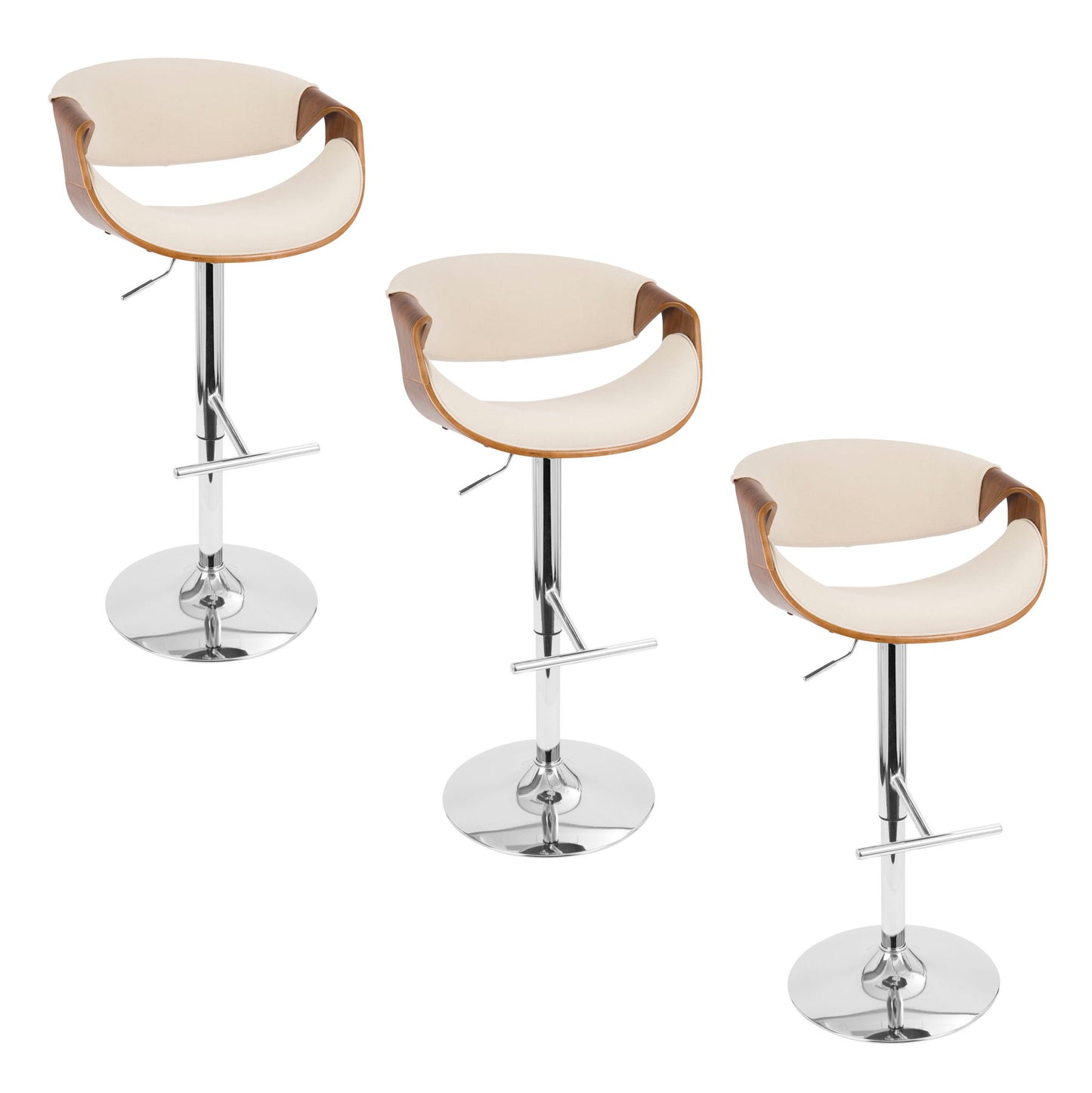 Curvo - Mid Century Modern Adjustable Barstool With Swivel With Straight T Footrest Lumi Source