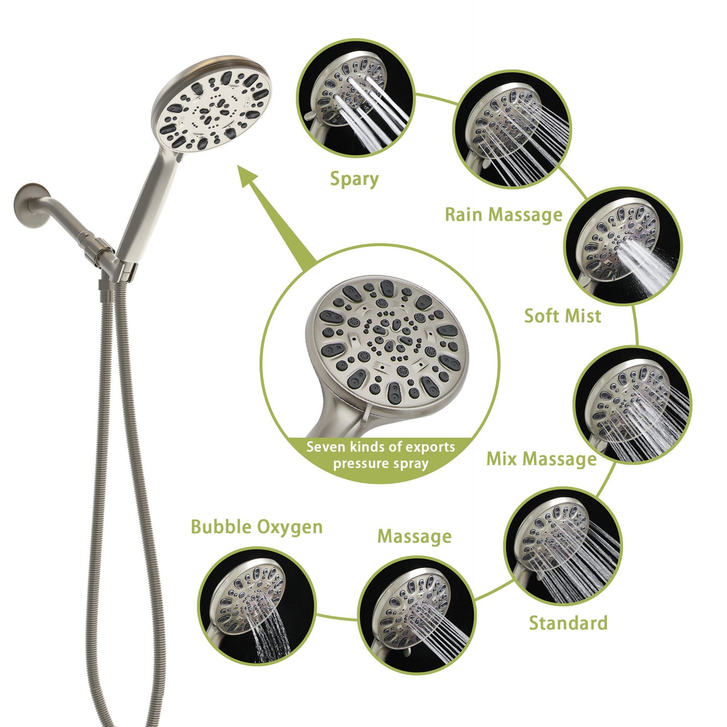 Multi Function Adjustable Hand Shower 7 Function Hand Shower, Wall Mounted - Brushed Nickel Daily Nest