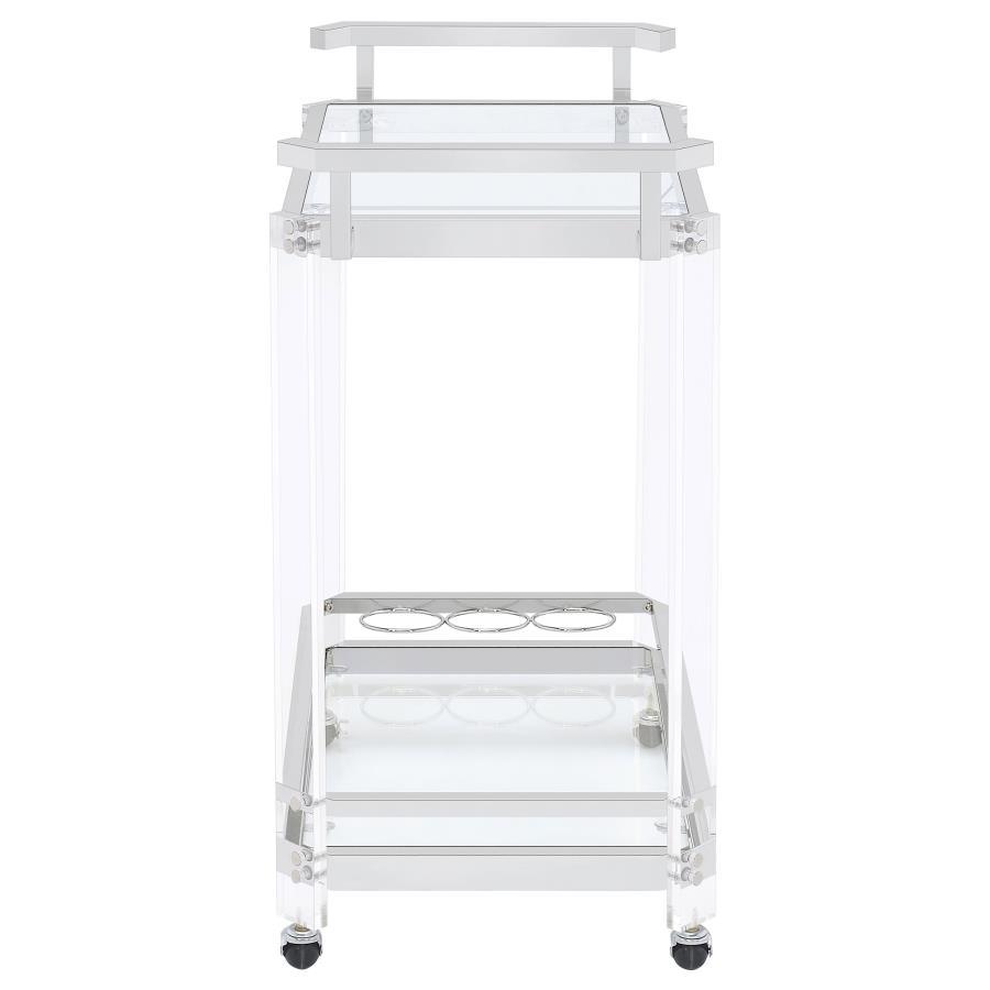 Jefferson - 2-Tier Glass Shelf Acrylic Bar Cart - Chrome CoasterEssence