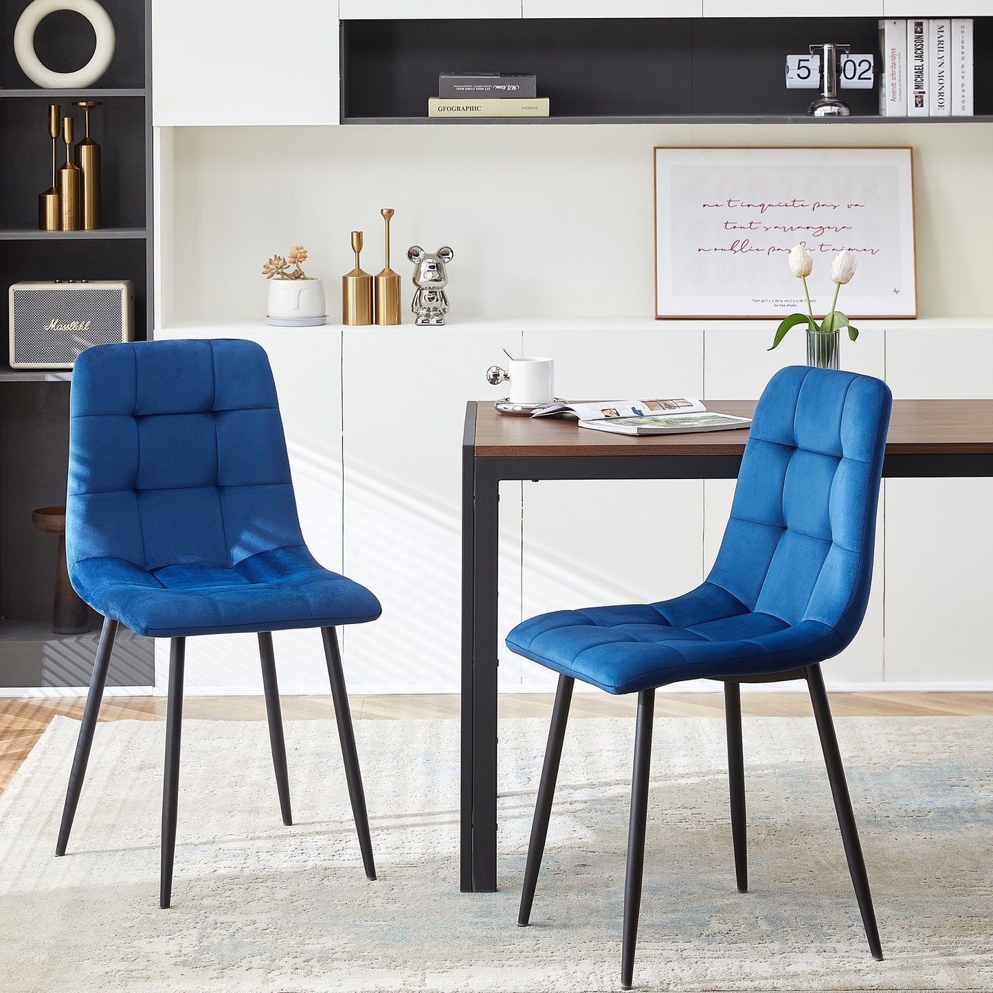 Mid-Century Modern Velvet Dining Chairs Set For Kitchen, Living Room Home Essentials