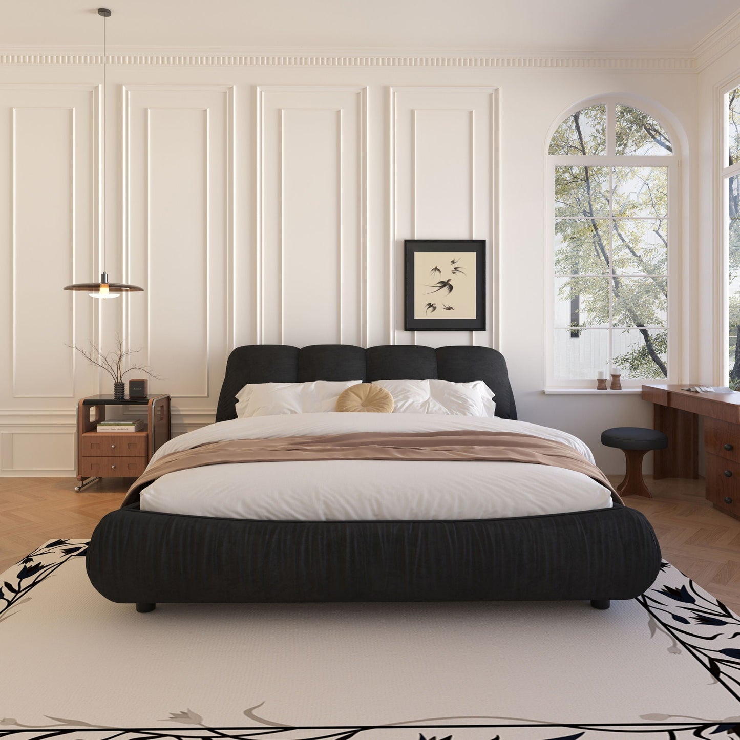Luxury Upholstered Platform Bed With Oversized Padded Backrest And Solid Wood Frame Home Essentials
