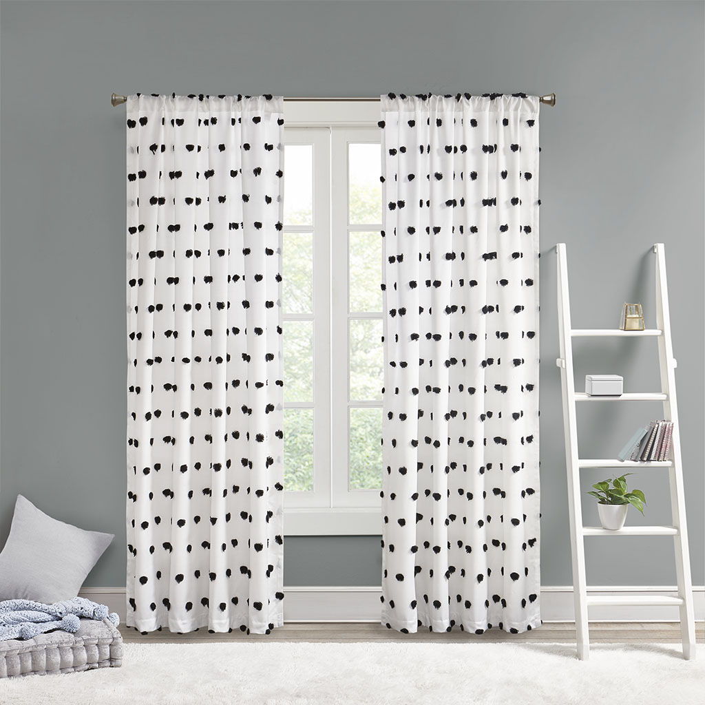 Sophie - 63" Pom Pom Embellished Window Panel - Black Intelligent Design