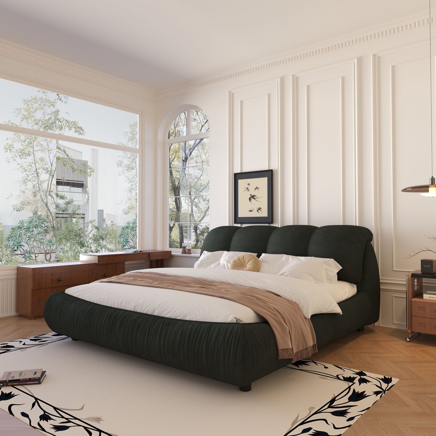 Luxury Upholstered Platform Bed With Oversized Padded Backrest And Solid Wood Frame Home Essentials