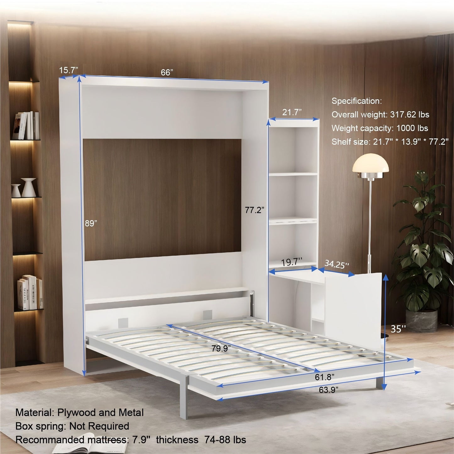 Morden Deisgn Vertical Murphy Bed With Shelf And Drawers For Bedroom Or Guestroom Wall Bed Space Saving Hidden Bed With New Style Gas Struts