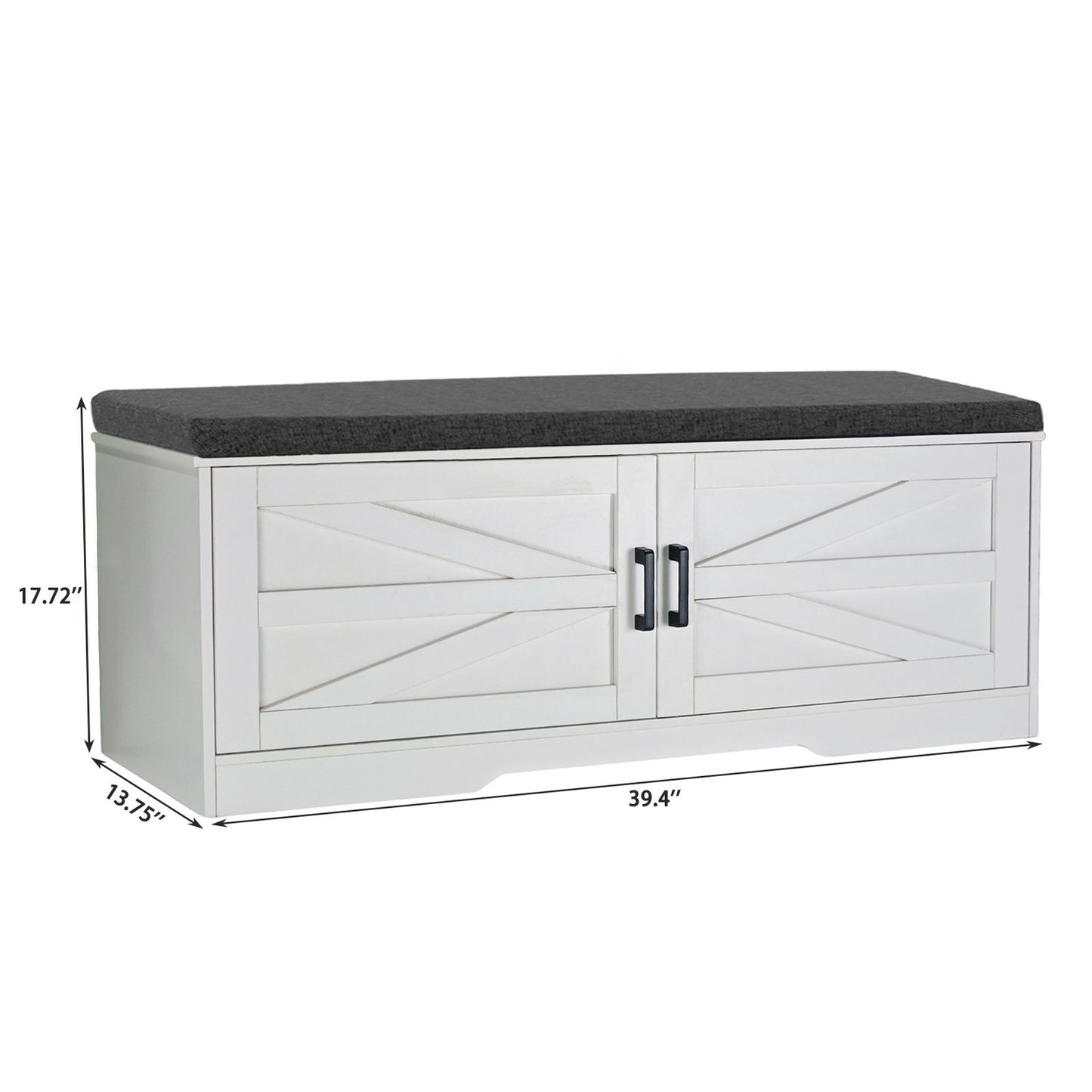 2 Tier Shoe Bench With Padded Seat, 2 Barn Doors And Adjustable Shelves, For Entryway And Living Room - White Daily Nest