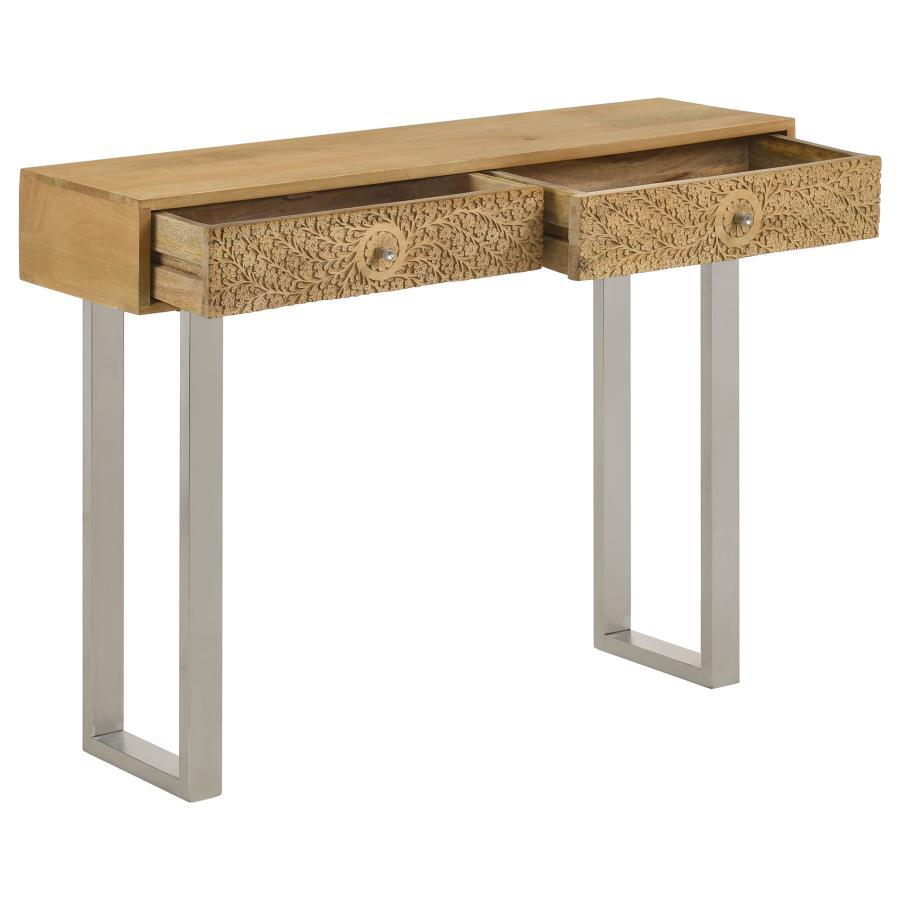 Draco - 2-Drawer Console Table Hand Carved Details - Natural CoasterEveryday