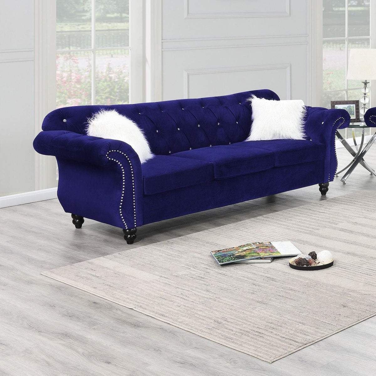 Upholstered Sofa Set With Crystal Tufted Seat And Nailhead Trim, 2 Piece Living Room Furniture - Indigo Home Essentials