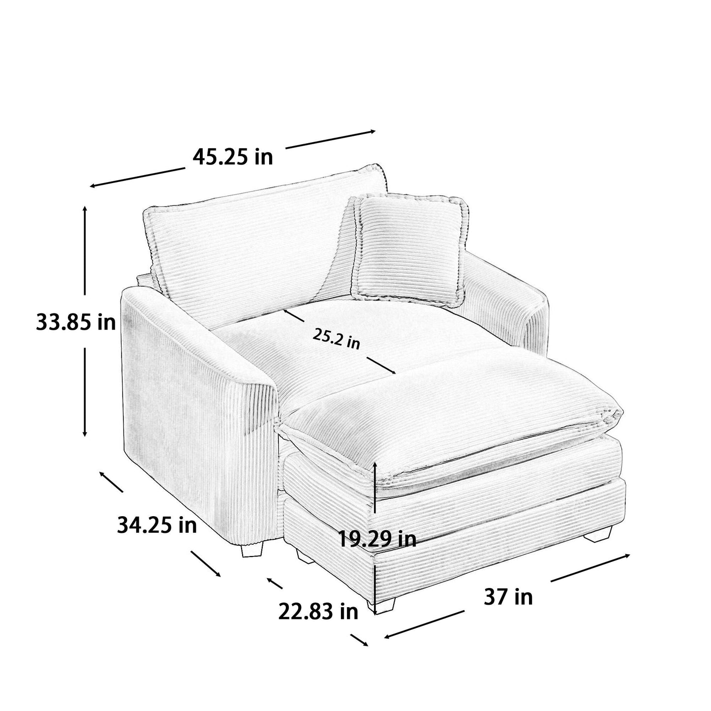 Classic Modern Comfortable Single Chair Deep Seat Sofa With Footstool Home Essentials