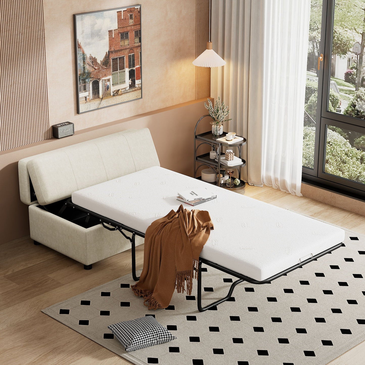 Twin Size Folding Ottoman Sleeper Bed With Mattress Convertible Guest Bed Hearth and Haven