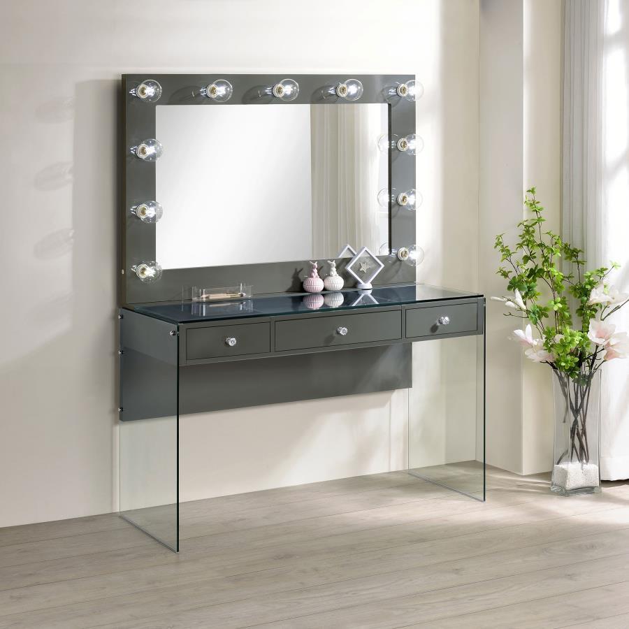 Afshan - 3-Drawer Vanity Set With Lighting - Gray High Gloss CoasterEssence