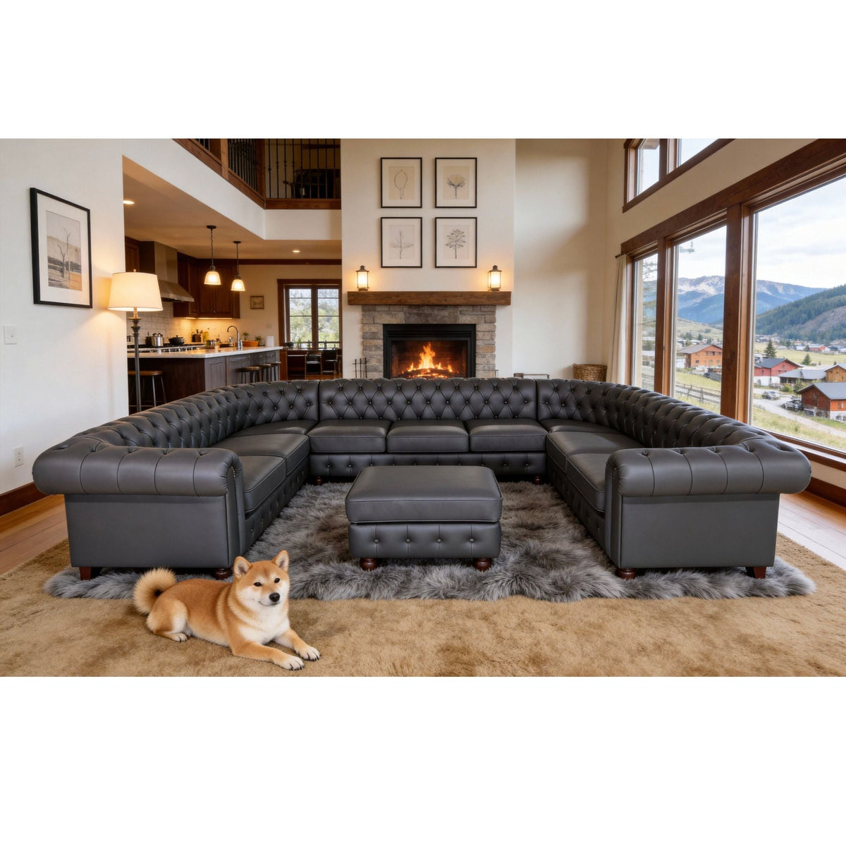 U - Shape Sectional - Blue Gray Home Essentials