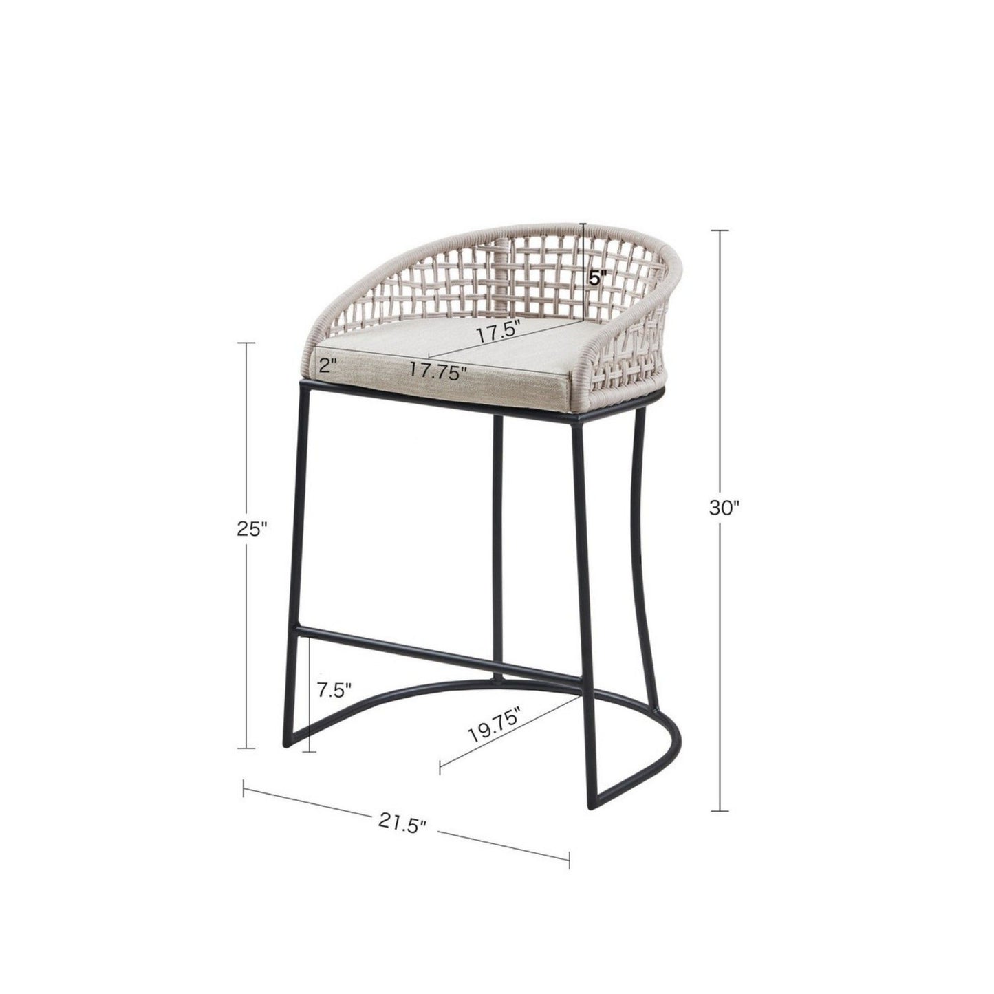 Coastal Woven Counter Stool With Upholstered Seat JLA