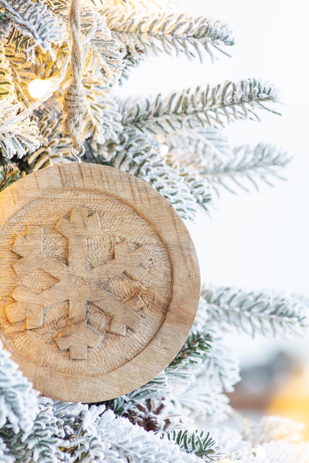 Wooden Hanging Circle With Snowflake Cut Decorative Hanging Christmas Tree Ornaments For Holiday Party Decorations (Set of 12) - Multi Daily Nest