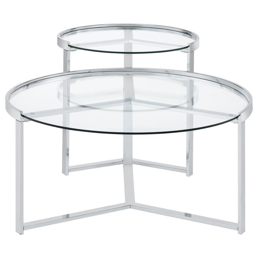 Delia - 2 Piece Round Glass Top Nesting Coffee Table Coaster Fine Furniture