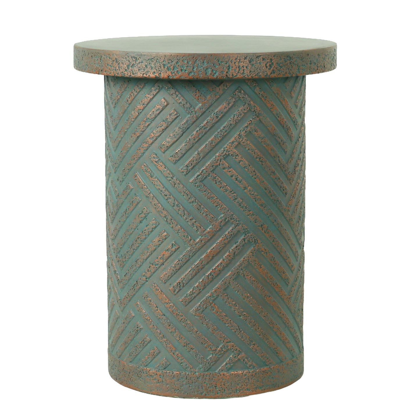 Round Outdoor End Table With Tree Stump Design For Patio - Golden / Green / Peacock Home Essentials