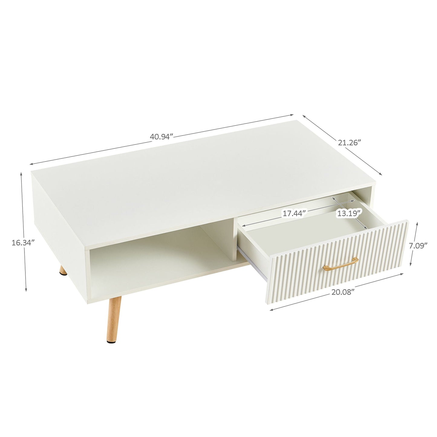 Modern Rectangle Coffee Table With Legs, Sliding Drawer For Storage - White Home Essentials