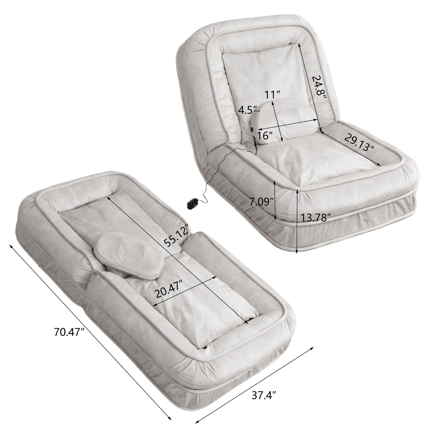 Upholstered Human Dog Bed And Pets, Bean Bag Floor Sofa With Massage Pillow, 5 Adjustable Positions & 2 Soft Pillows Home Essentials