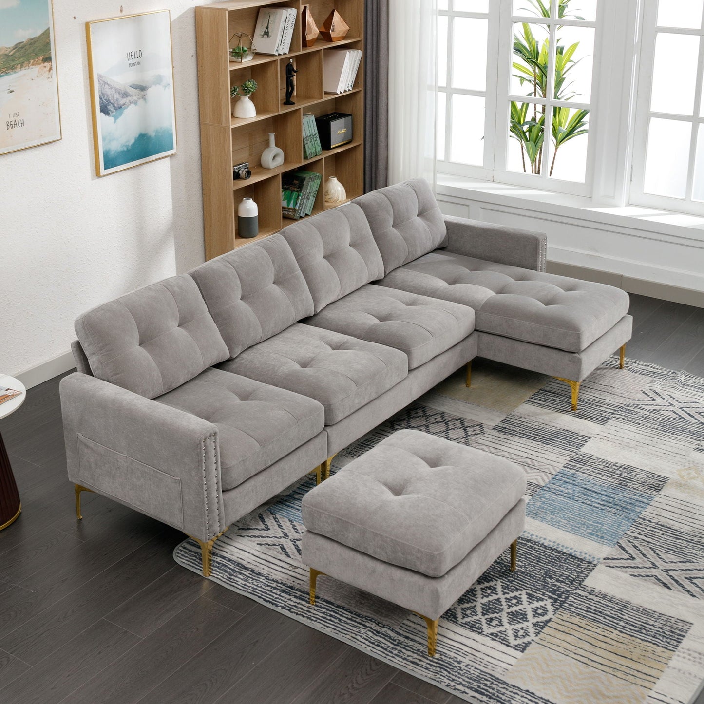 Modern L - Shape Convertible Sectional Sofa With Movable Ottoman - Snoozhouse