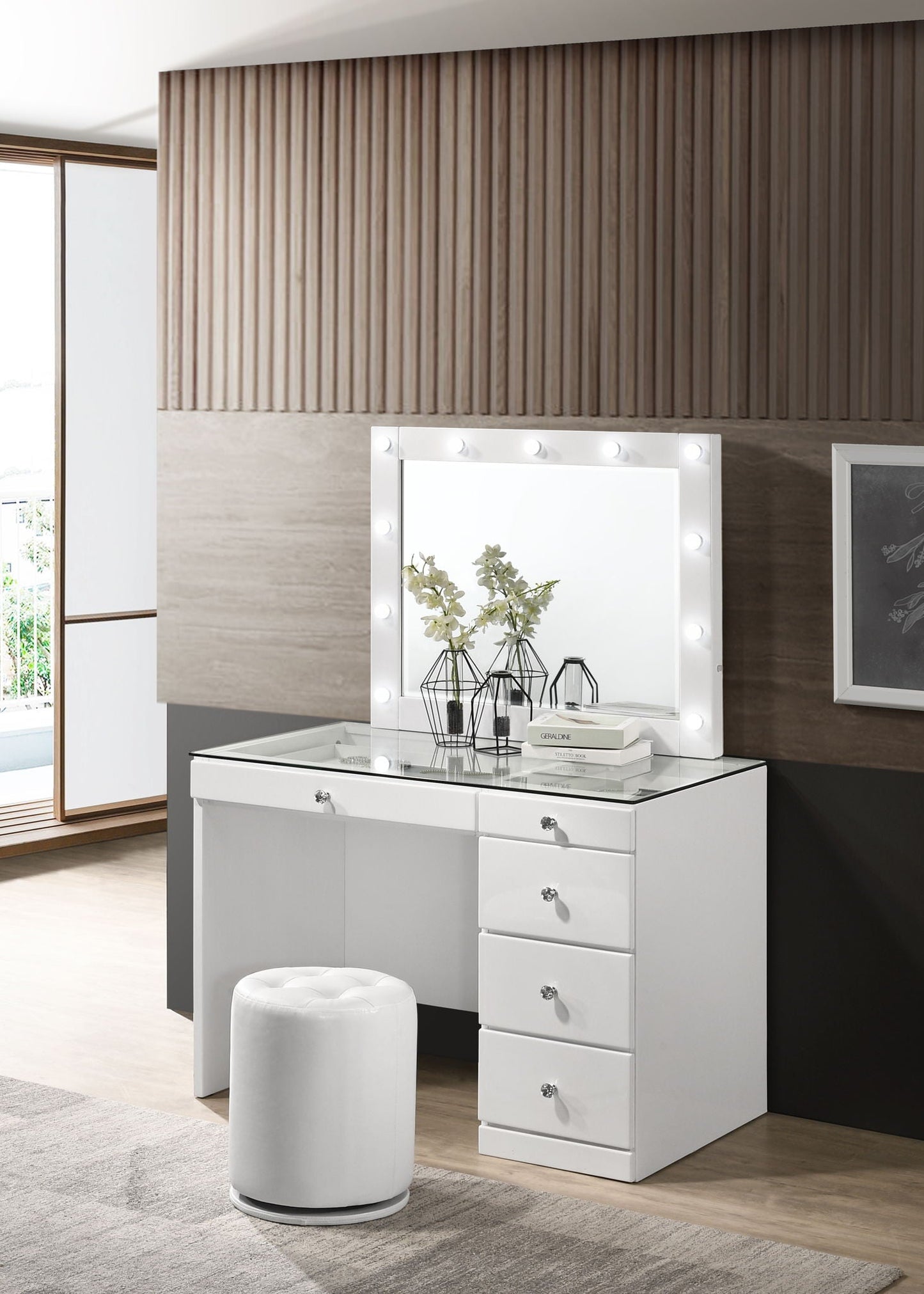 Morgan - Vanity Desk With Glass Top Crown Mark