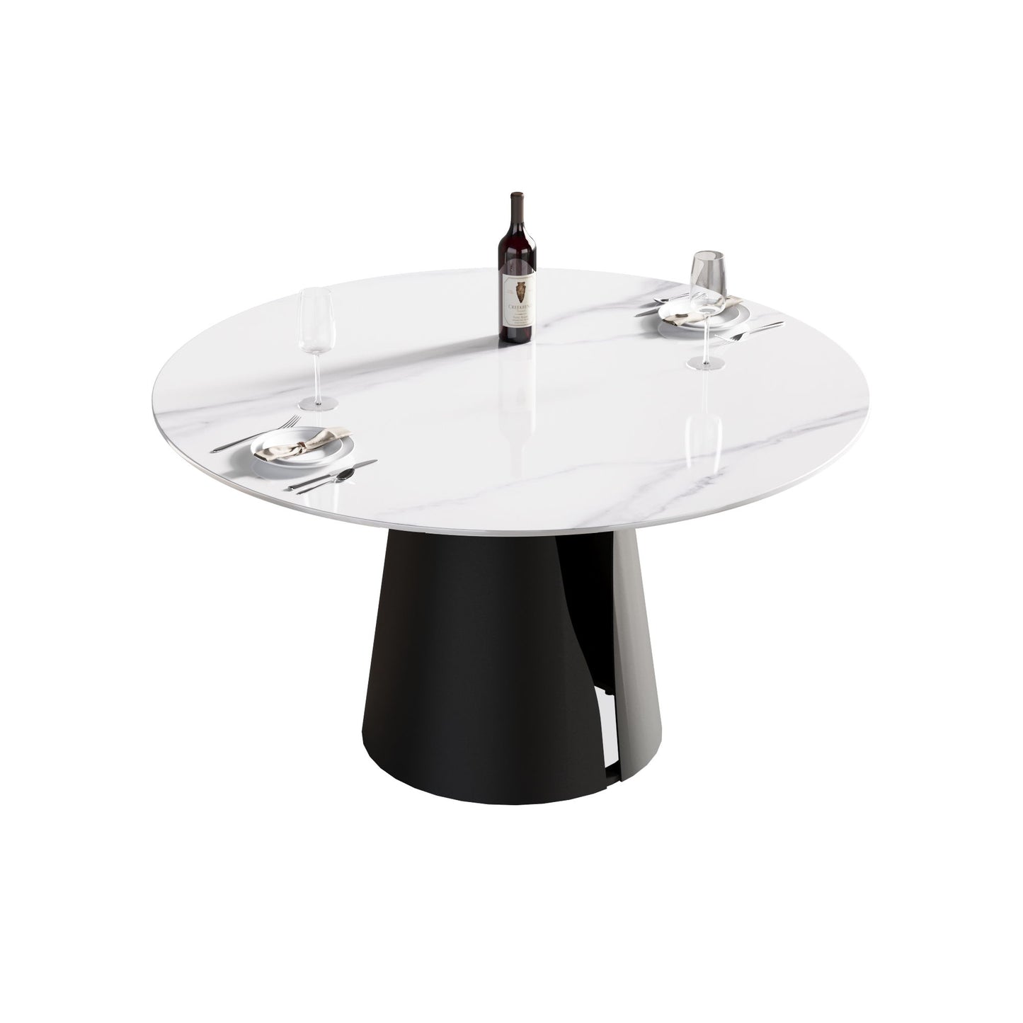 53.15" Modern Artificial Stone Round Carbon Steel Base Dining Table, Can Accommodate 6 People - White / Black Home Essentials