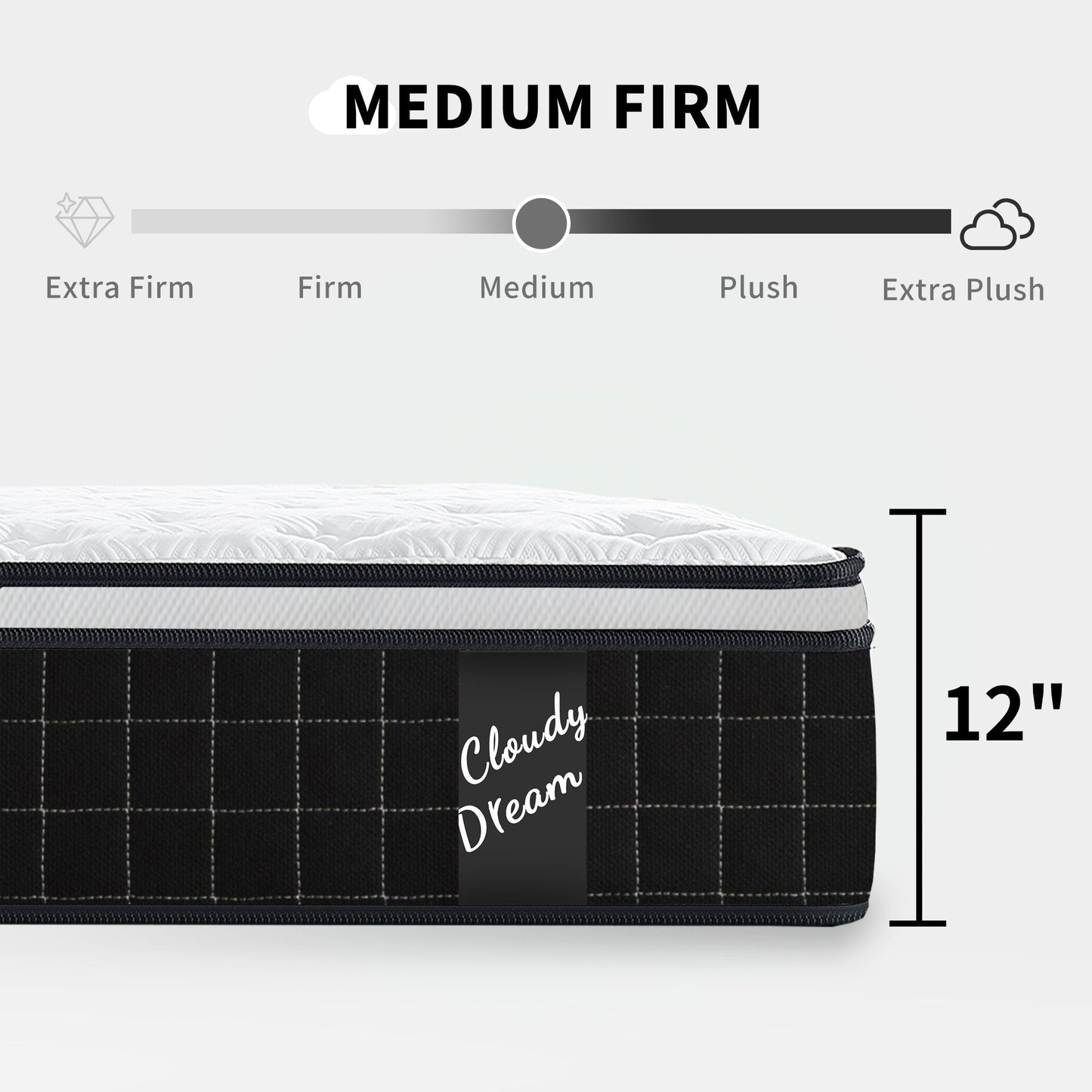 12" Hybrid Mattress With Individual Pocket Spring, Comortable Memory Foam Home Essentials