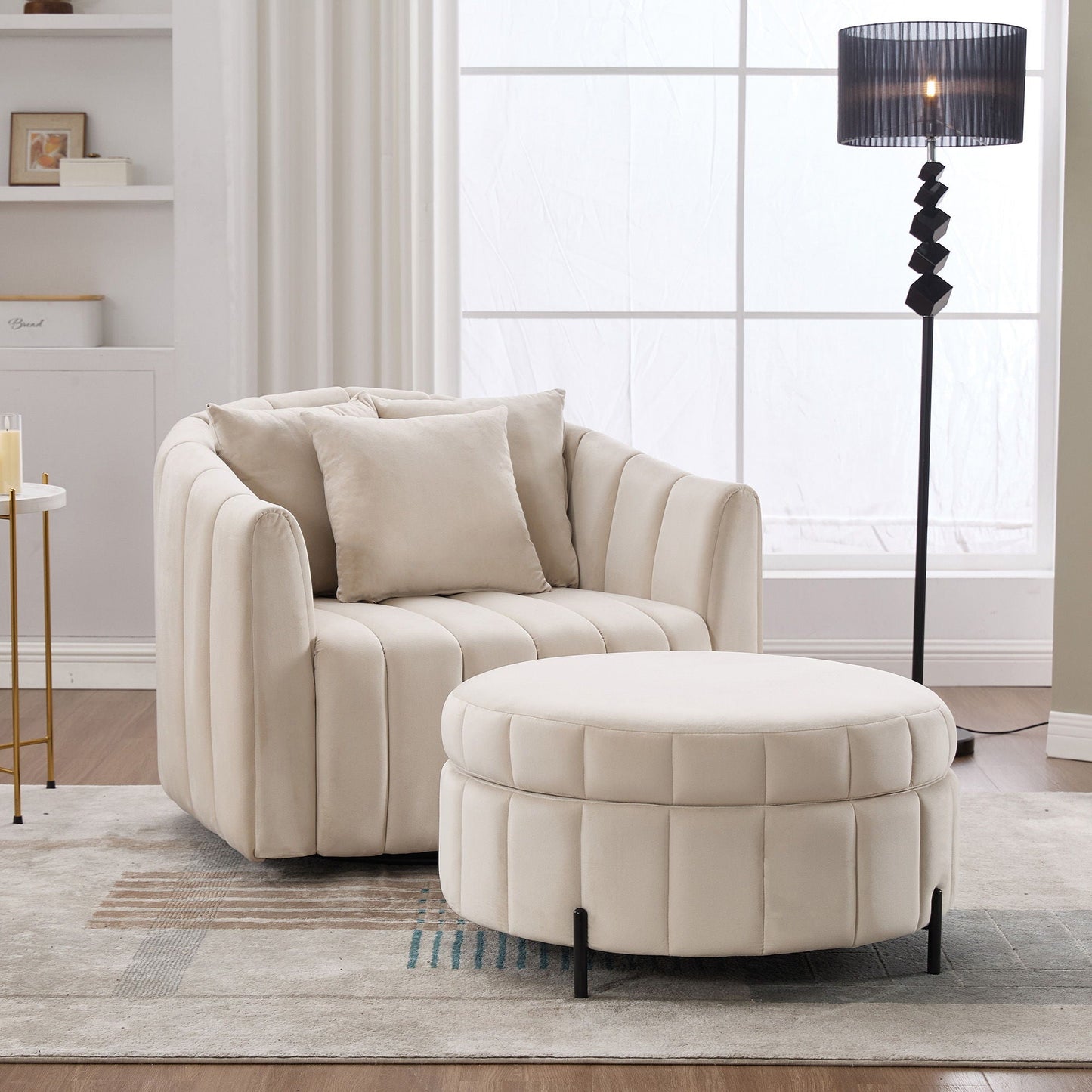 Oversized Velvet Swivel Barrel Accent Chair And Ottoman Set With Storage Home Essentials