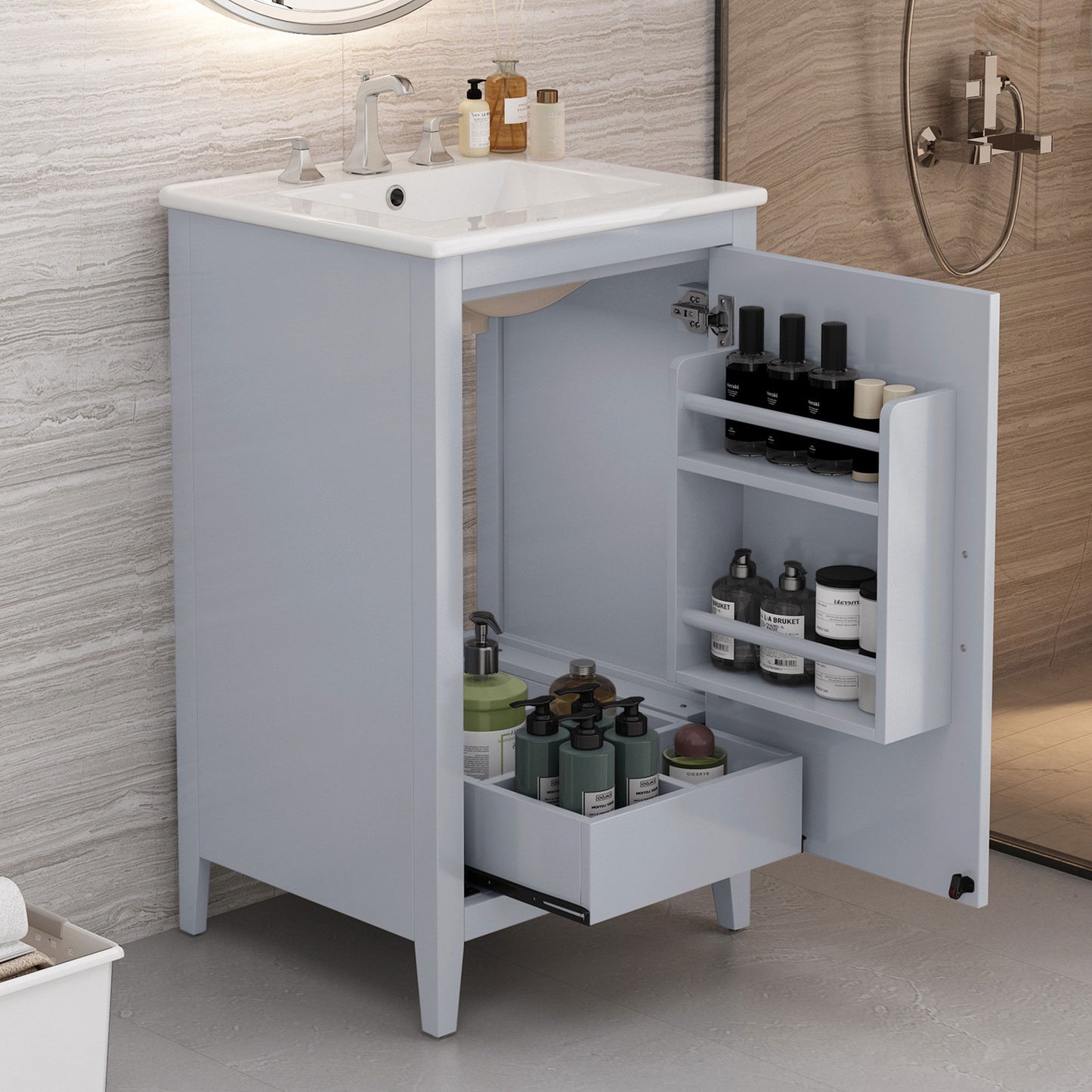 Modern Bathroom Vanity With Sink, Functional Drawer, Soft- Closing Door Noble House