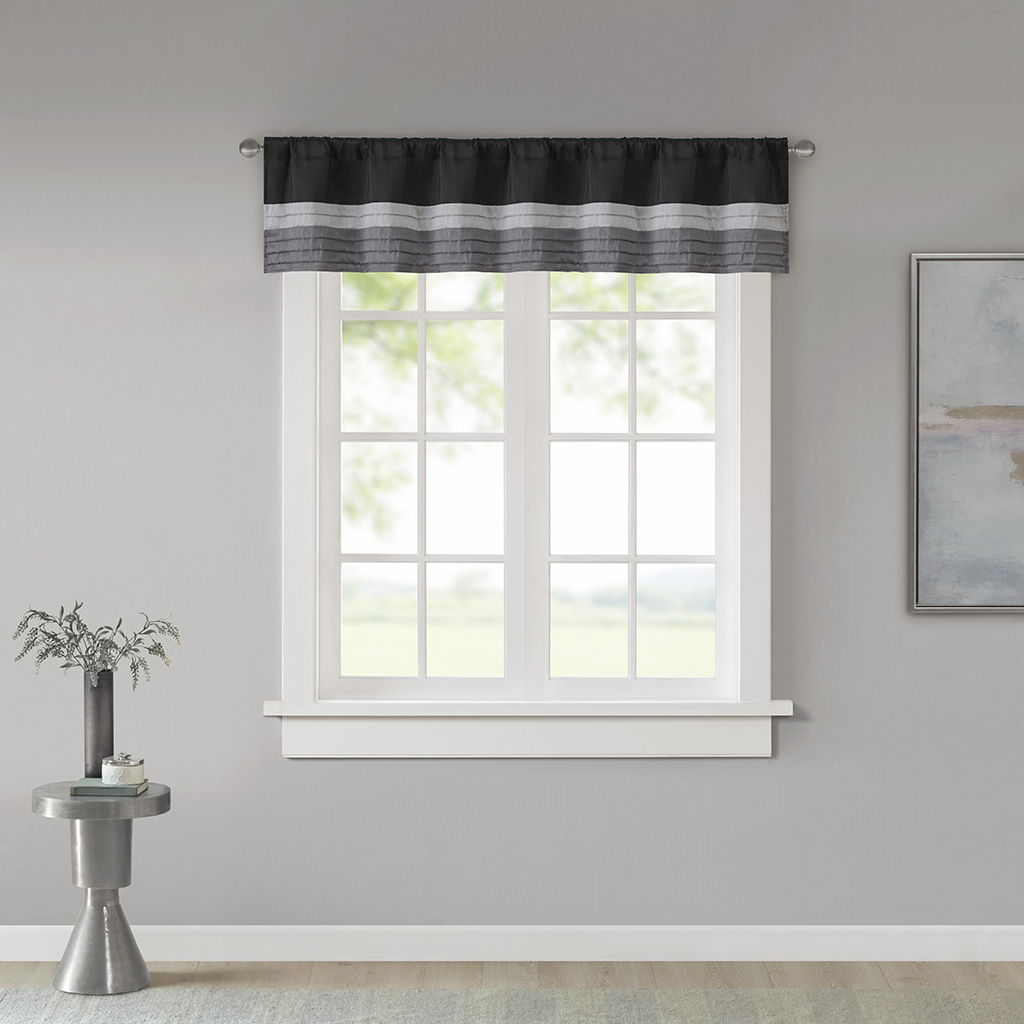 Amherst - Polyoni Pintuck Window Valance - Black Madison Park