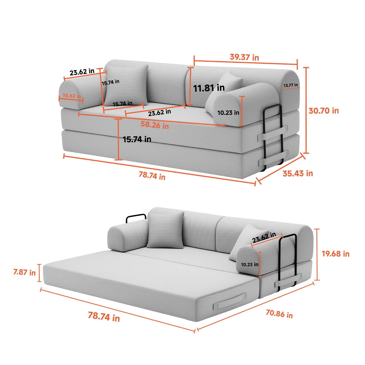 Convertible Sleeper Sofa Bed, Folding Mattress Couch With Fixed Shape For Living Room - Black Home Essentials