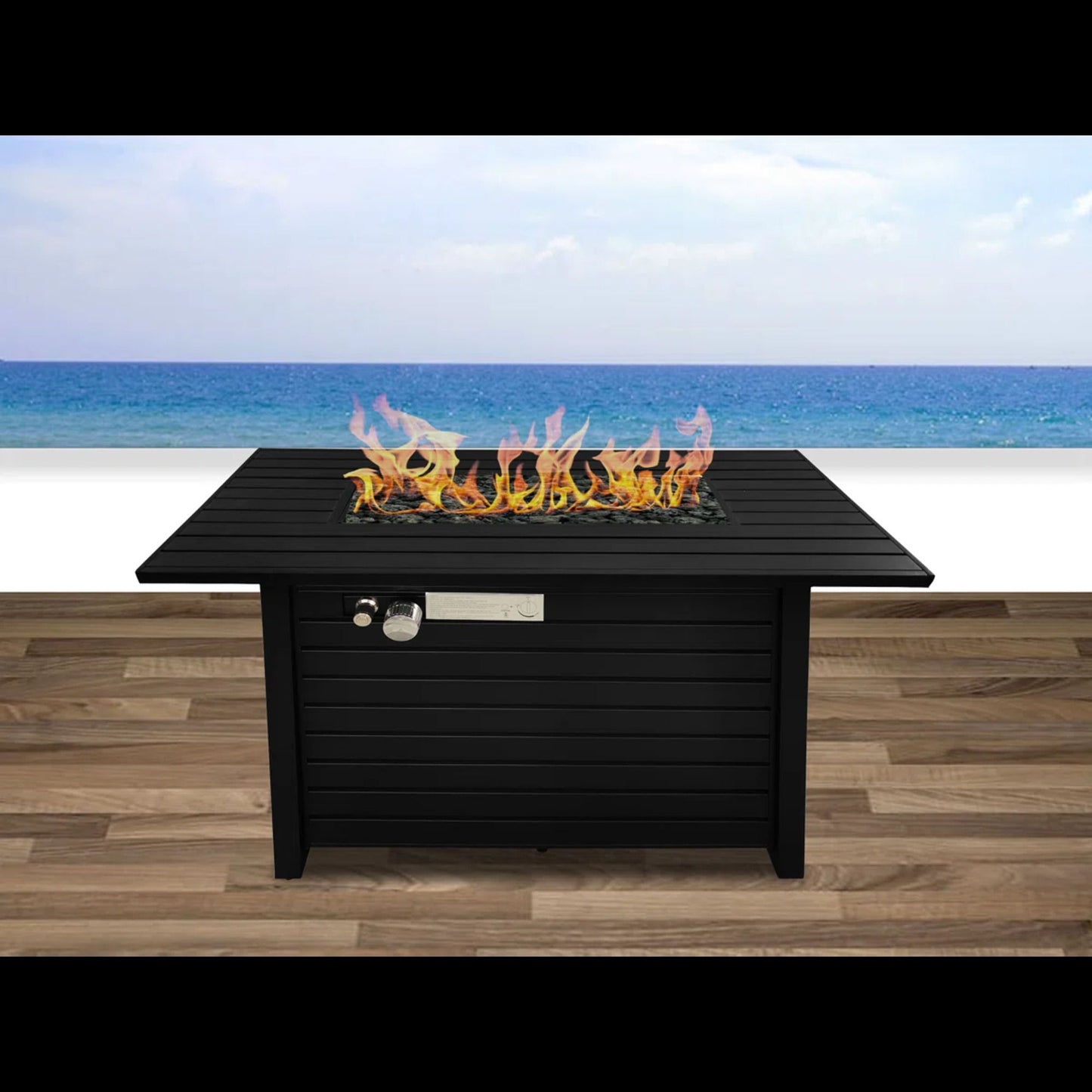 Outdoor Fire Pit Table With Lid, Modern Design - Black LSI Patio Furniture