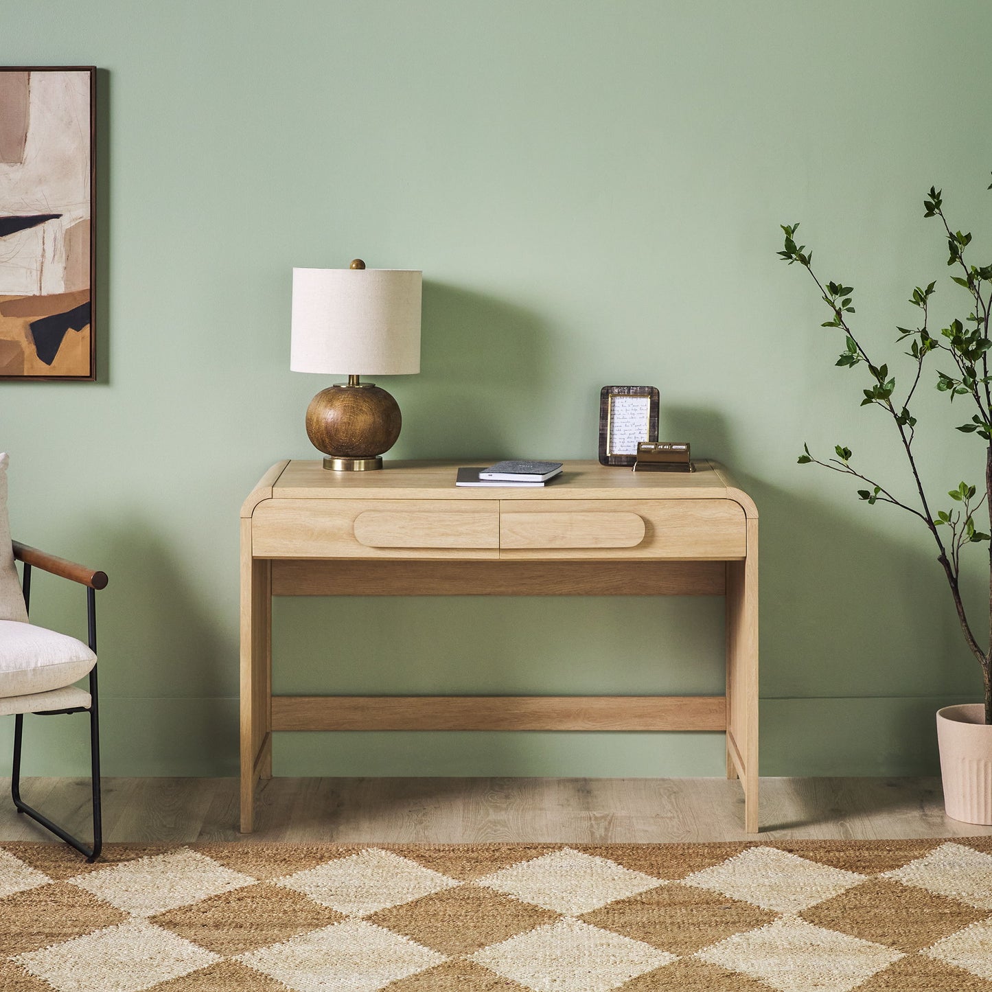 Modern Curved Waterfall Desk With Drawers - Oak Walker Edison