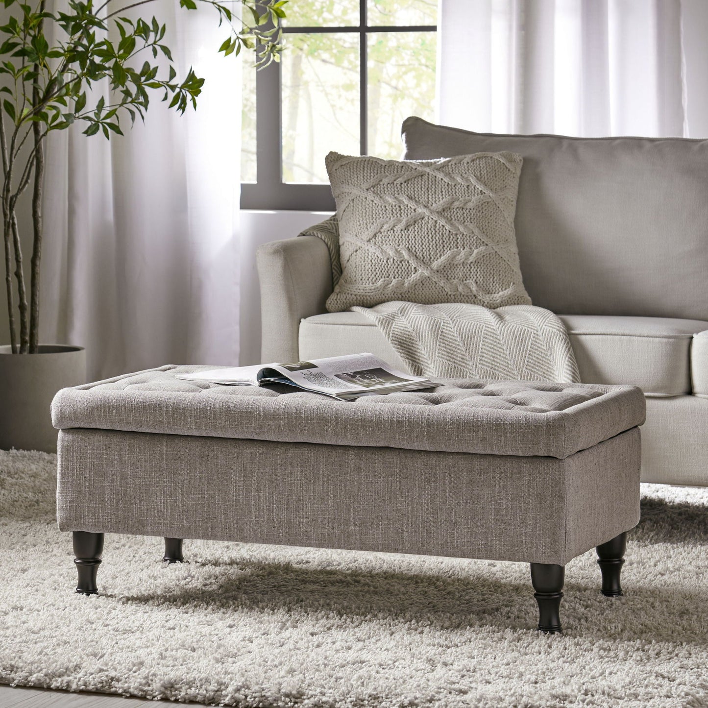 Dean - Fabric Storage Wide Tufted Rectangle Ottoman - Gray Noble House