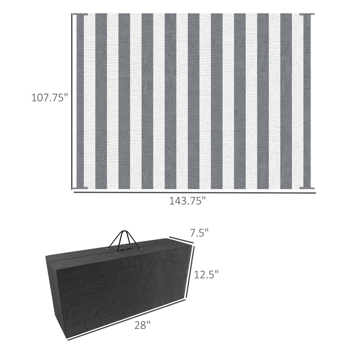 Outsunny - Reversible Outdoor Rug, 9' x 12' Waterproof Plastic Straw Floor Mat, Portable Rv Camping Carpet With Carry Bag, Large Floor Mat For Backyard, Deck, Picnic, Beach - Gray & White Striped Home Essentials