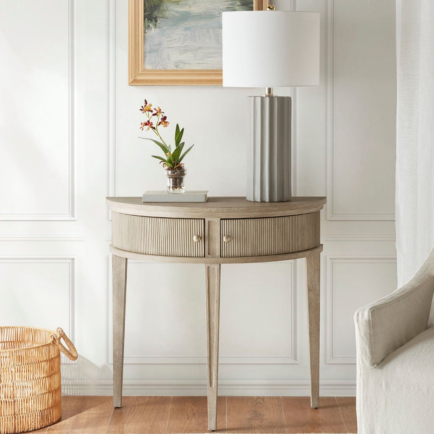 Vintage Storage Console Table With Elegant Farmhouse Charm - Reclaimed Wheat JLA