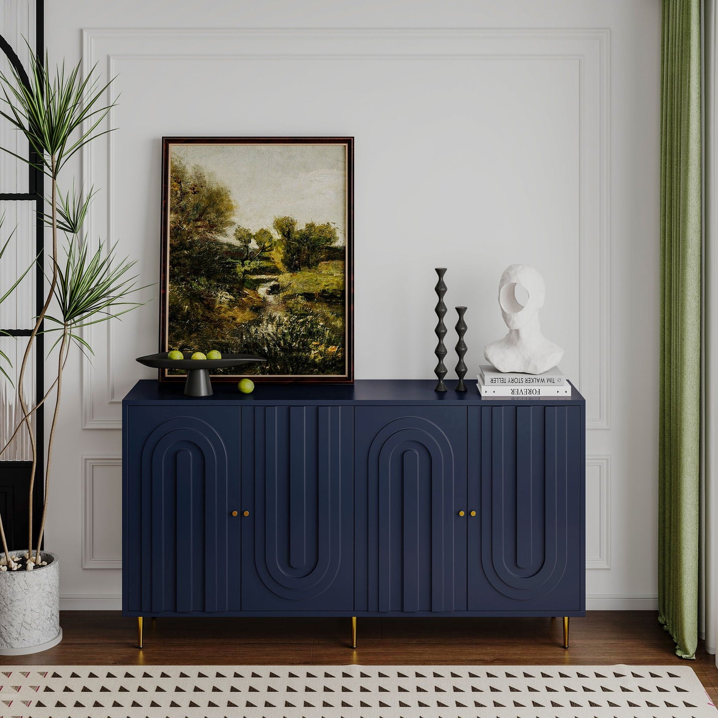 Modern Lacquered 4 Door Cabinet Sideboard Buffet Server Cabinet Storage Cabinet, For Living Room, Entryway, Hallway, Office, Kitchen And Dining Room Home Essentials