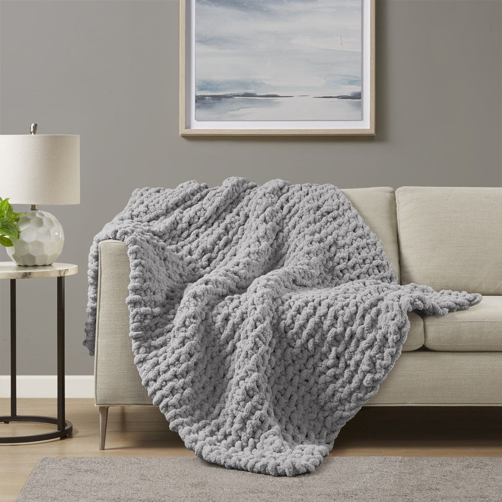 Chunky Knit Throw - Gray Madison Park