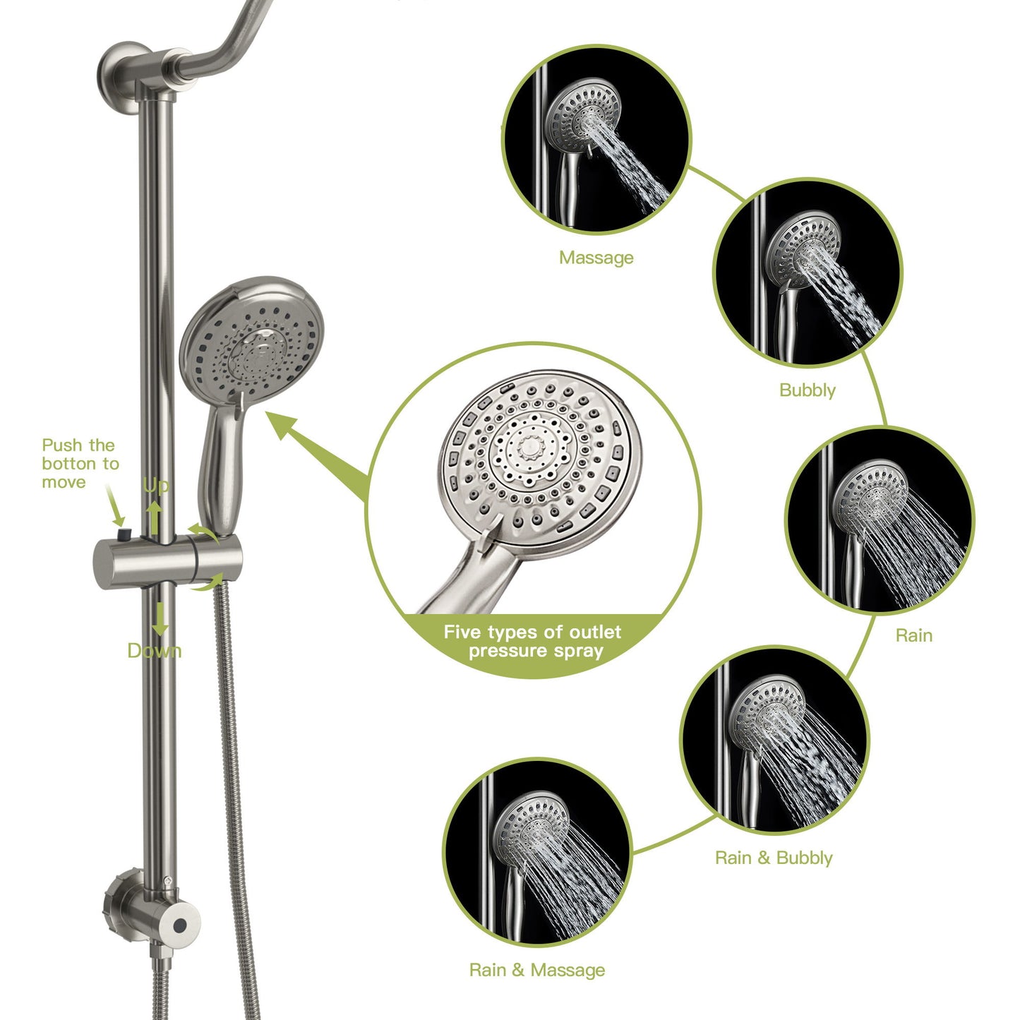 Shower System With 5 Function Rain Hand Shower And Slide Bar Combo Daily Nest