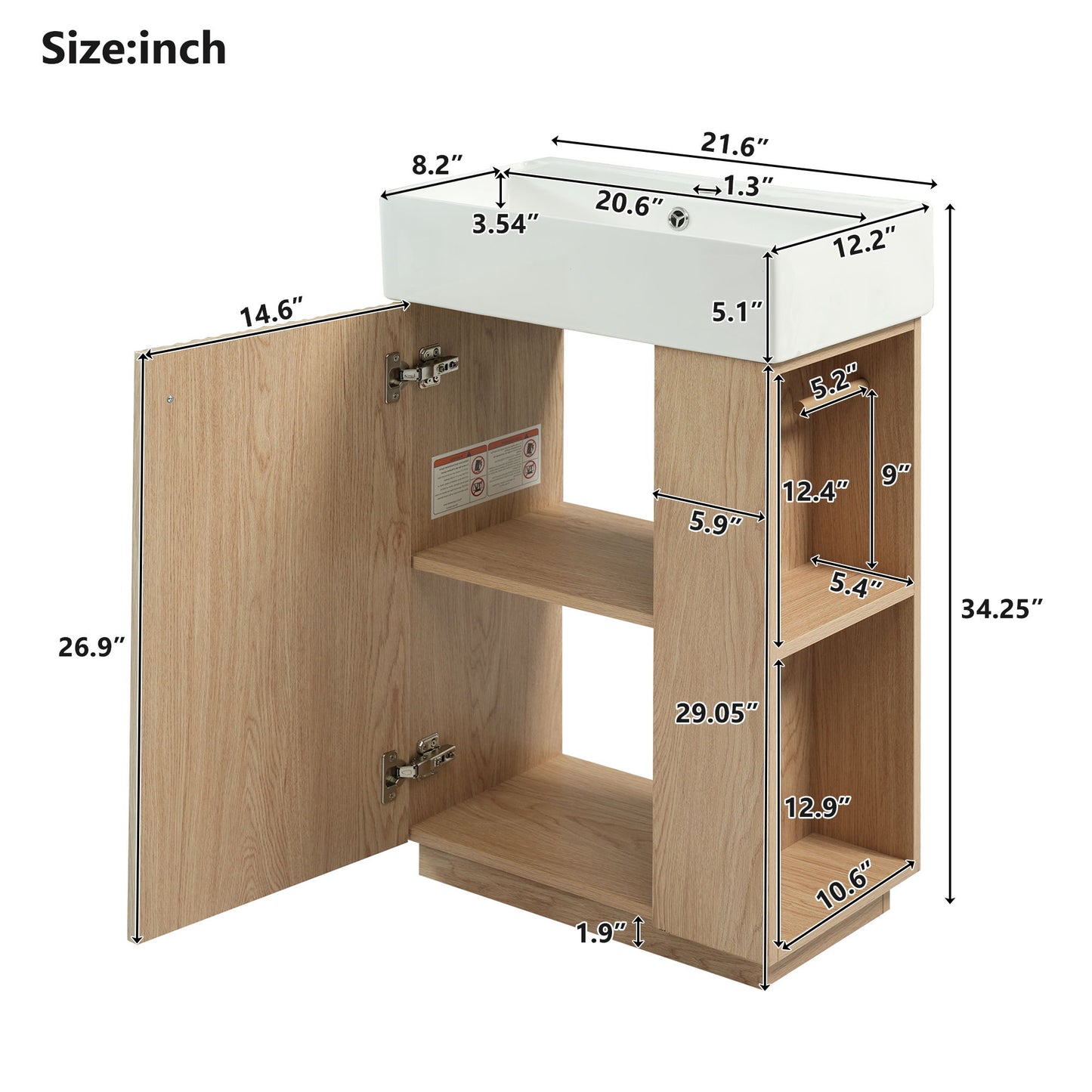 Bathroom Vanity With Sink, Freestanding Wood Grain Cabinet With Storage Hearth and Haven