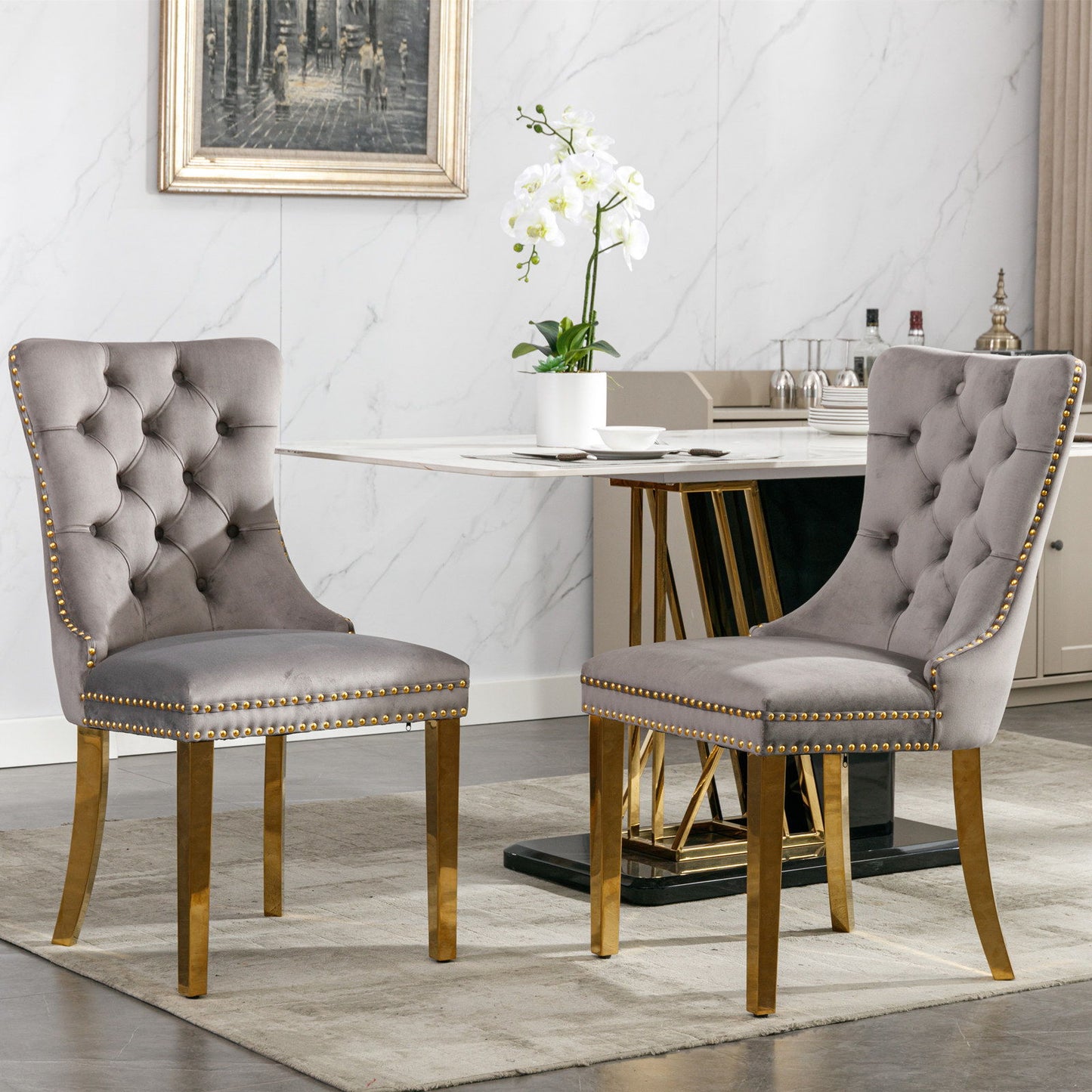 Nikki - Modern, High-End Tufted Solid Wood Contemporary Velvet Upholstered Dining Chair With Golden Stainless Steel Plating Legs, Nailhead Trim (Set of 2) Home Essentials