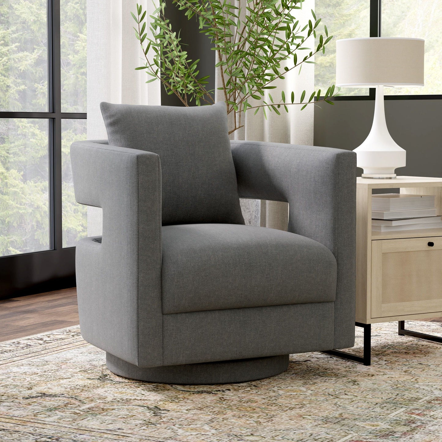 Swivel Chair With Fabric Upholstery - Gray Emerald Home