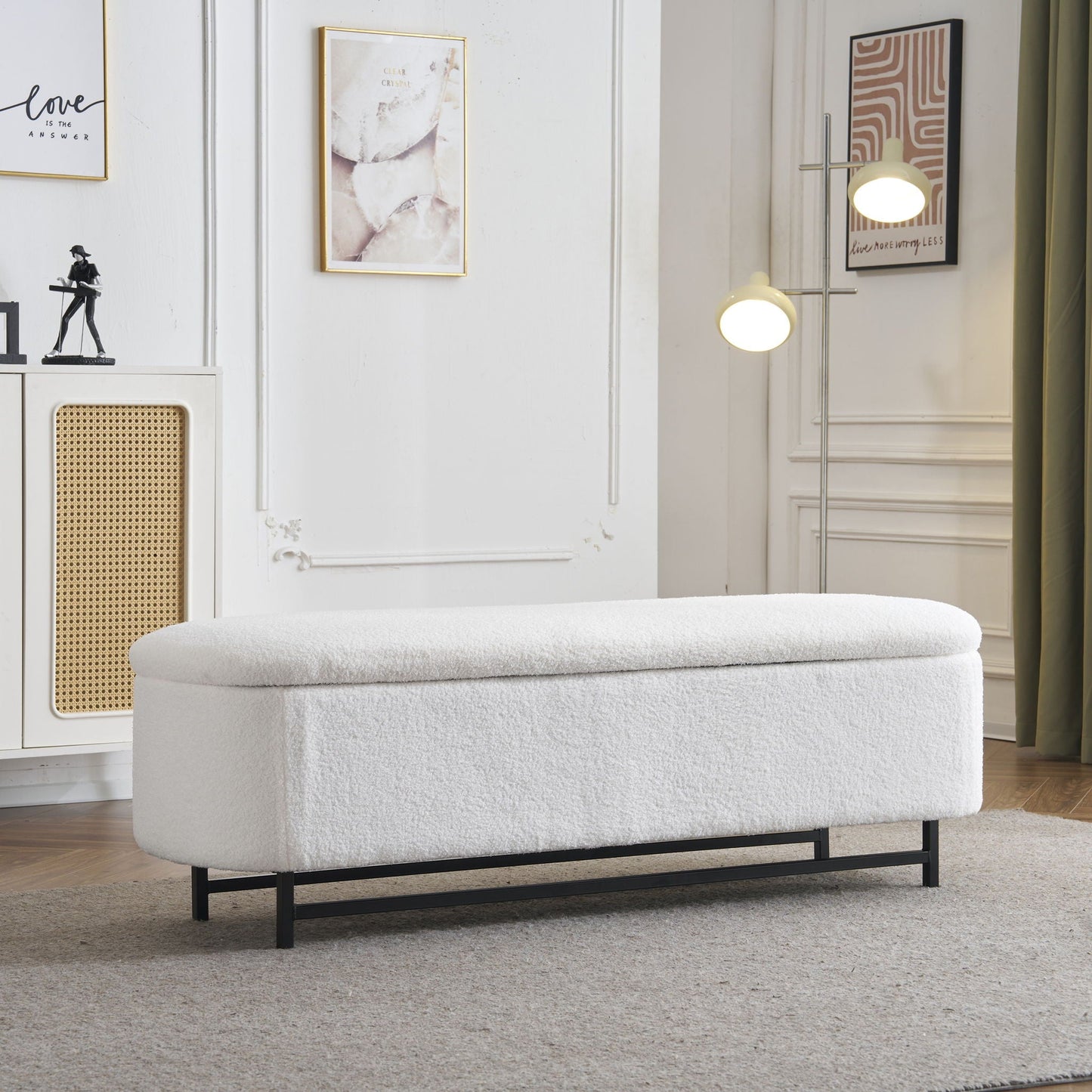Modern Elegant Ottoman With Spacious Storage Function With Metal Feet - White / Black Noble House
