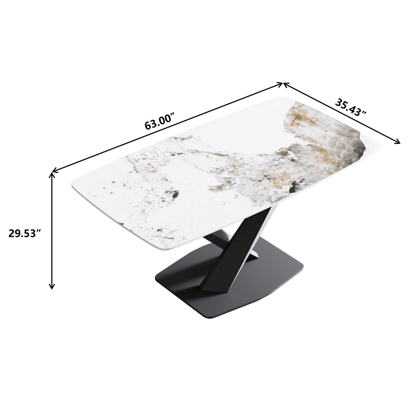 Modern Artificial Stone Pandora White Curved Metal Leg Dining Table, 6 People - Antique White Home Essentials