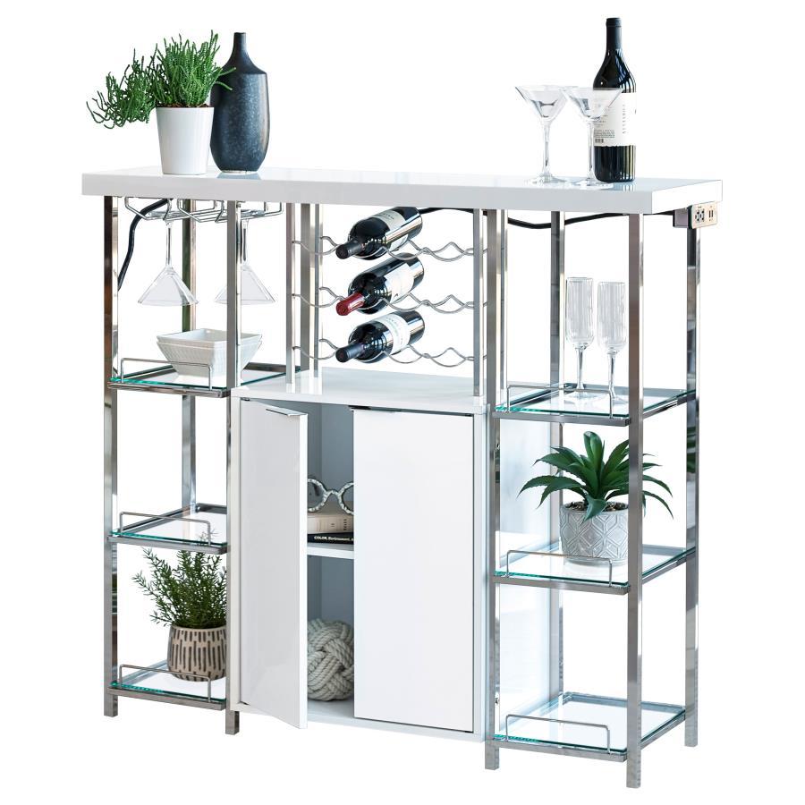 Gallimore - 2 Door Bar Cabinet Wine Storage - White High Gloss CoasterEssence