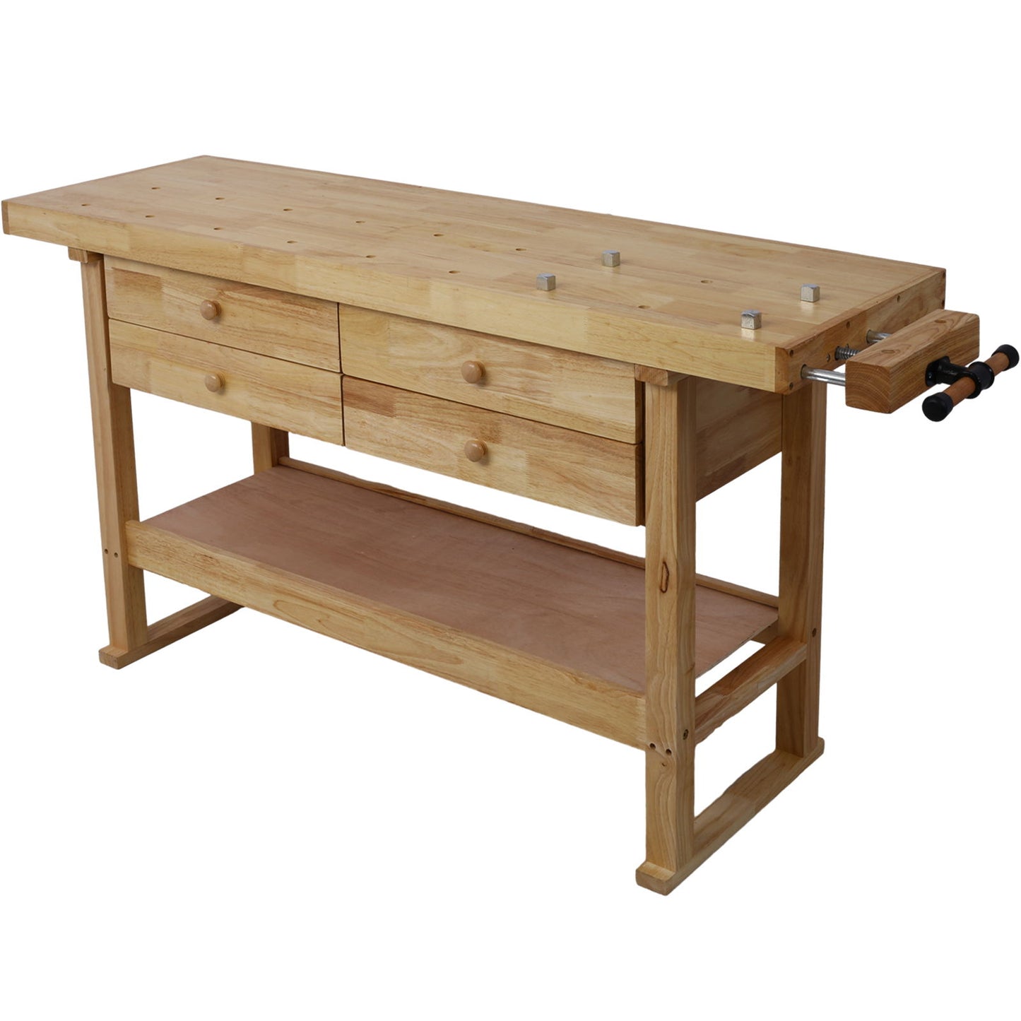 Workbench With 4 Drawers Wooden Workbench For Garage Workshop And Home - Natural Daily Nest