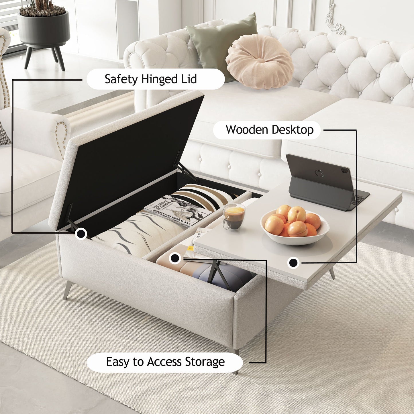 Modern Square Storage Ottoman Coffee Table With Lift-Top Design Home Essentials