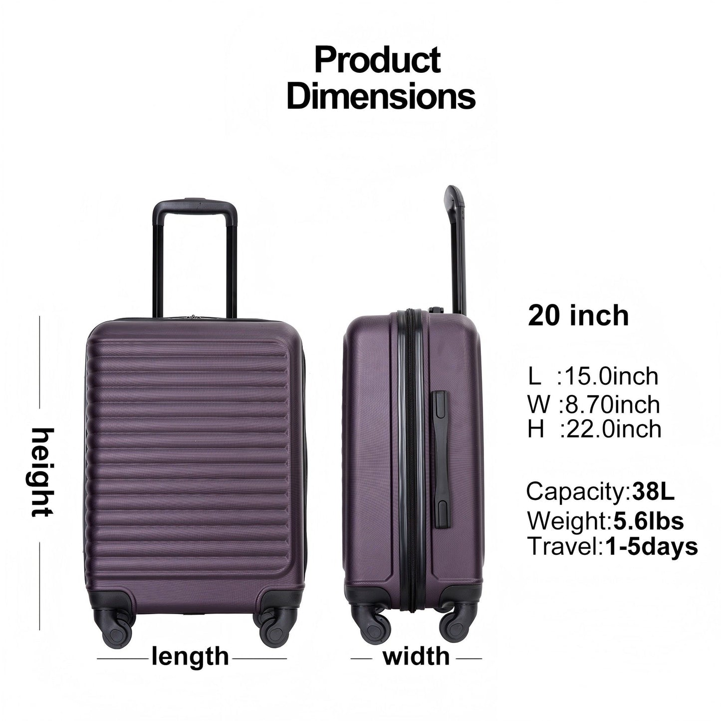 20" Carry On Luggage Lightweight Suitcase, Spinner Wheels Daily Nest