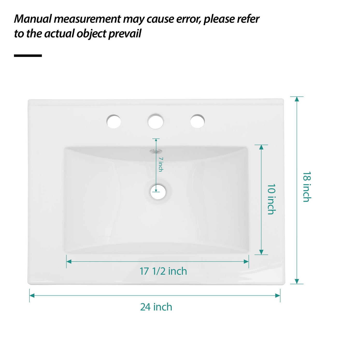 Rectangular Single Vanity Top With 3 Faucet Hole Sink - White Daily Nest