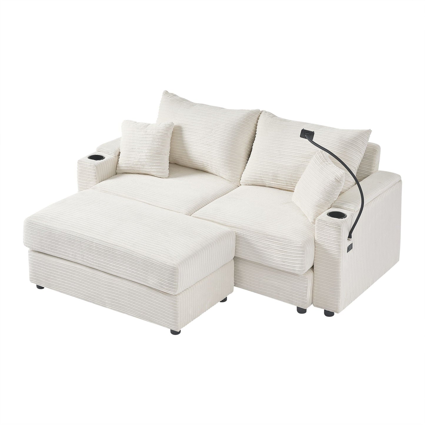 Modern Style Loveseat Sofa Sectional Sofa Couch With Storage Space, A Movable Ottoman, Two USB Ports, Two Cup Holders, A Phone Holder For Living Room Hearth and Haven