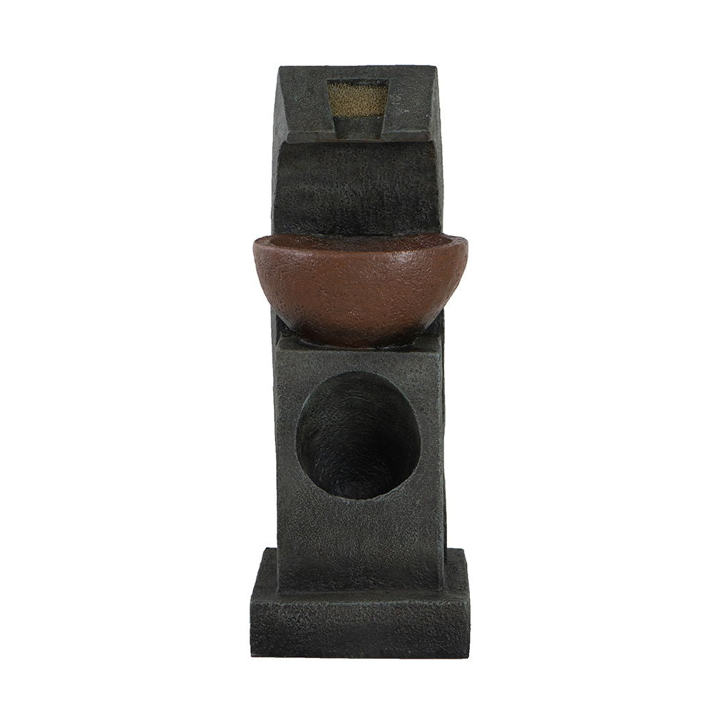 Sculptural Water Fountain With Bowl Basin, With Light And Pump, For Indoor And Outdoor - Brown / Black Daily Nest