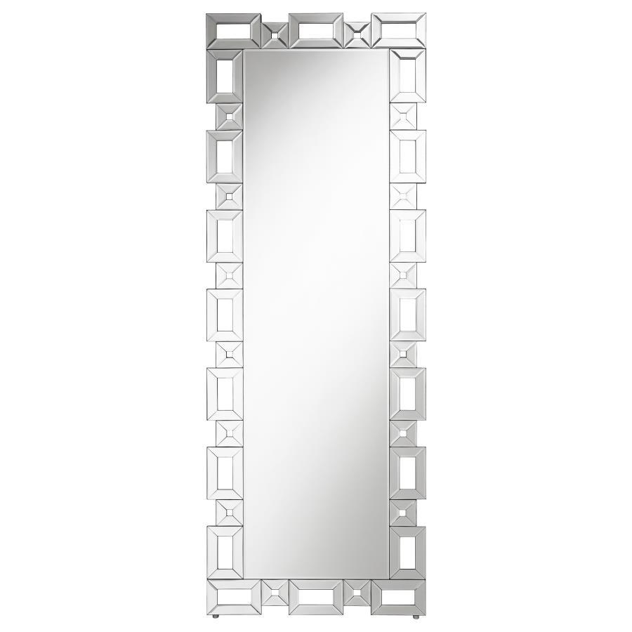 Tavin - Geometric Frame Standing Mirror - Silver CoasterEssence